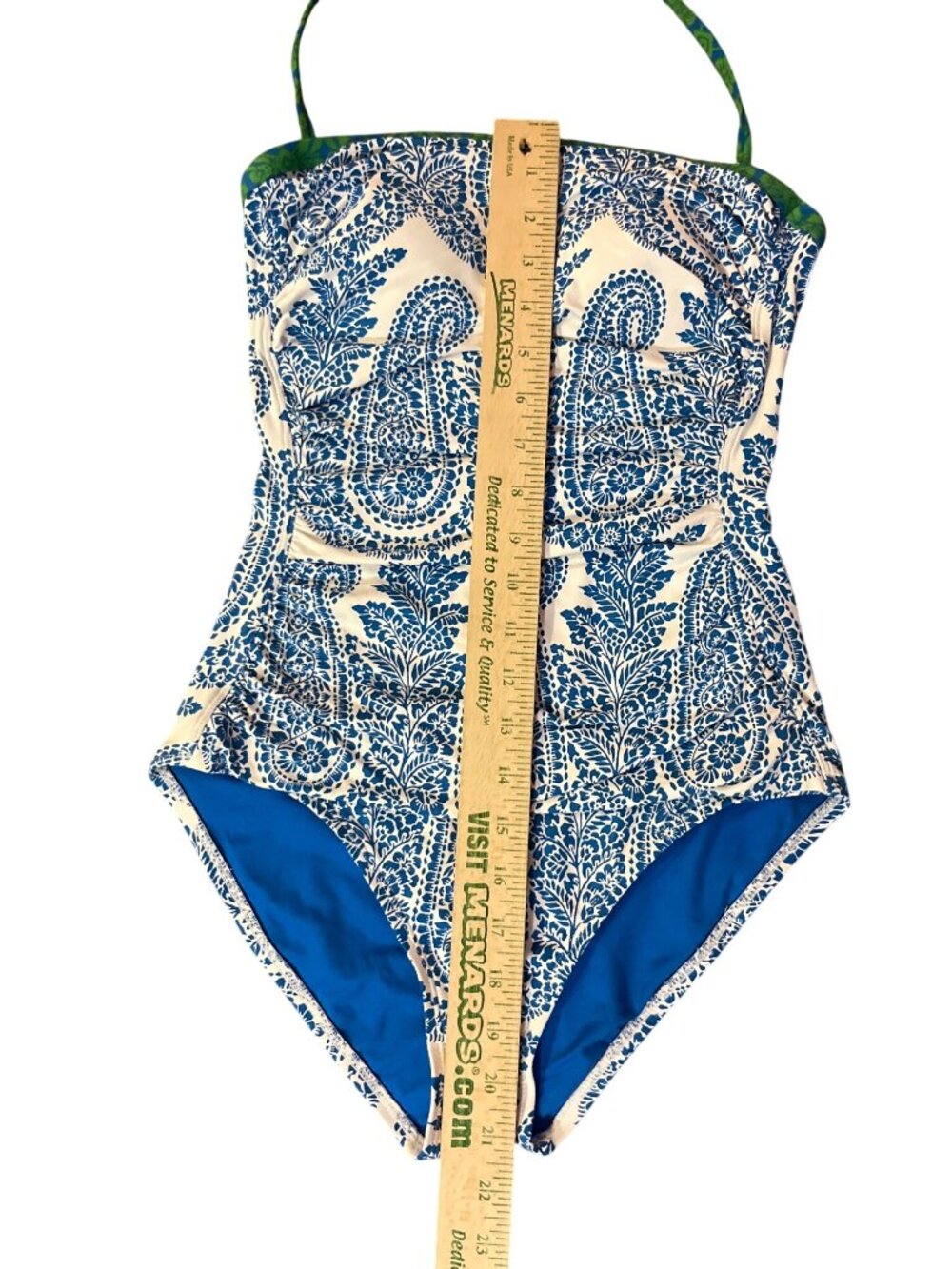 Tommy Bahama Womens 6 One Piece Swimsuit Blue White Paisley Halter Used - Picture 6 of 16